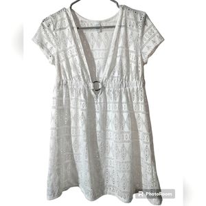 Tropical Escape White Swimsuit‎ Cover-Up Dress Swimwear Size S